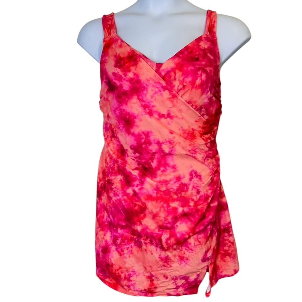 Isaac Mizrahi Live! Bridgehampton Vibrant Pink Tie-Dye Wrap Swim Dress Size 14